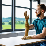 Home 15 Sustainable Prosthetic Design**
"A professional product designer, fully clothed, working on a 3D model of a prosthetic arm made from bio-based materials, in a bright, modern workshop with large windows overlooking a green landscape, safe for work, appropriate content, perfect anatomy, natural proportions, professional design, high quality, well-formed hands, proper finger count, natural body proportions, sustainable materials visible."
**