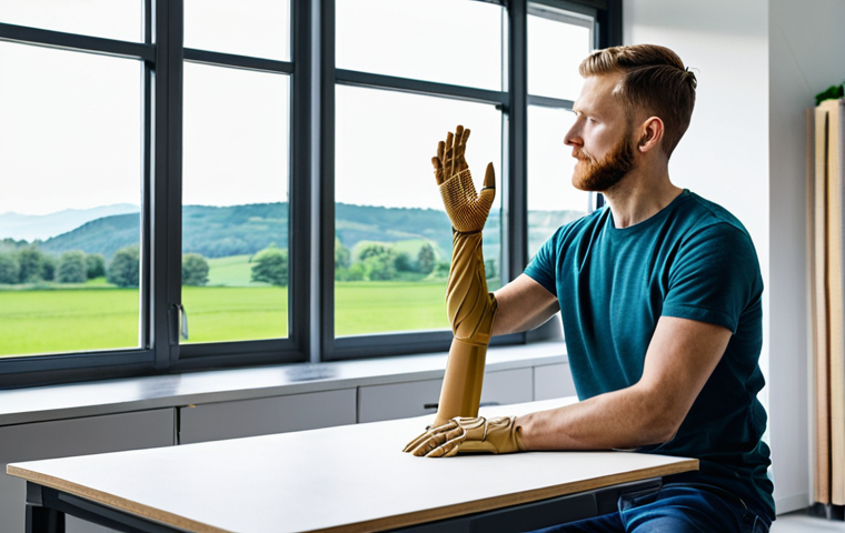 Sustainable Prosthetic Design**

"A professional product designer, fully clothed, working on a 3D model of a prosthetic arm made from bio-based materials, in a bright, modern workshop with large windows overlooking a green landscape, safe for work, appropriate content, perfect anatomy, natural proportions, professional design, high quality, well-formed hands, proper finger count, natural body proportions, sustainable materials visible."

**